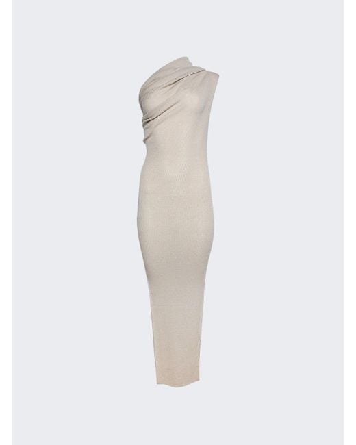 Rick Owens White Ribbed One Shoulder Dress