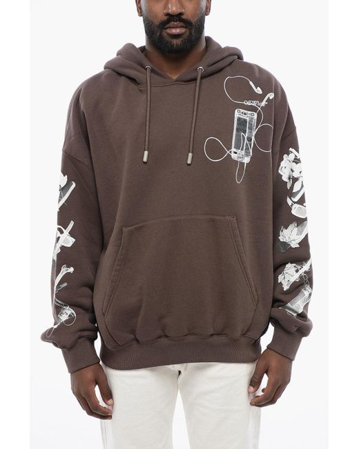 Off-White c/o Virgil Abloh Brown Printed Hoodie With Patch Pocket for men