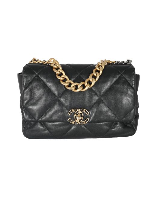 Chanel Black Shiny Lambskin 19 Flap Bag