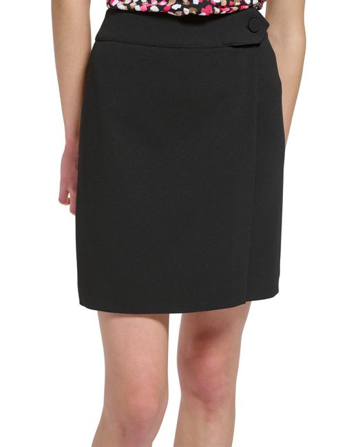 Calvin Klein Black Petites Solid Crepe Wrap Skirt