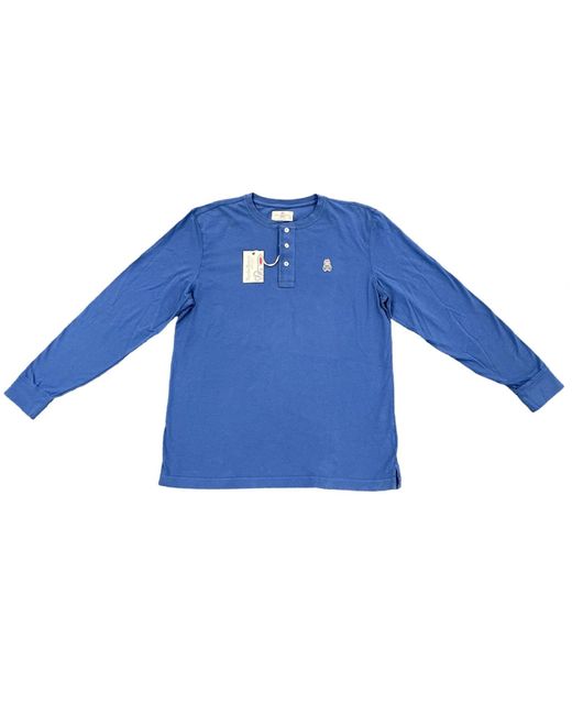 Psycho Bunny Blue Garment Dye Long Sleeve Henley Shirt for men