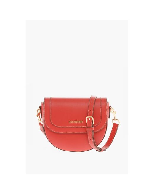 Moschino Red Love Faux Leather Saddle Bag With Removable Shoulder Strap