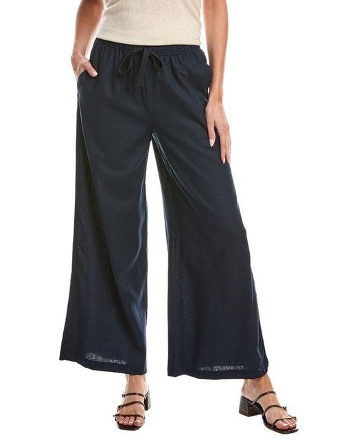 Max Studio Blue Drawstring Linen-Blend Pant