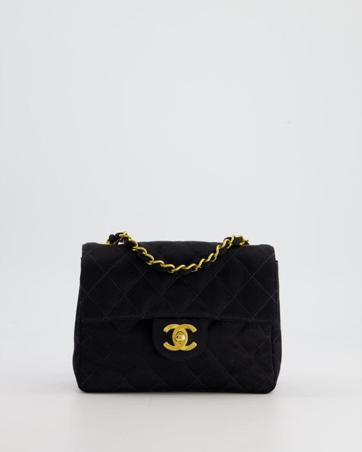 Chanel Black Vintage Satin Mini Square Flap Bag With 24k Gold Hardware