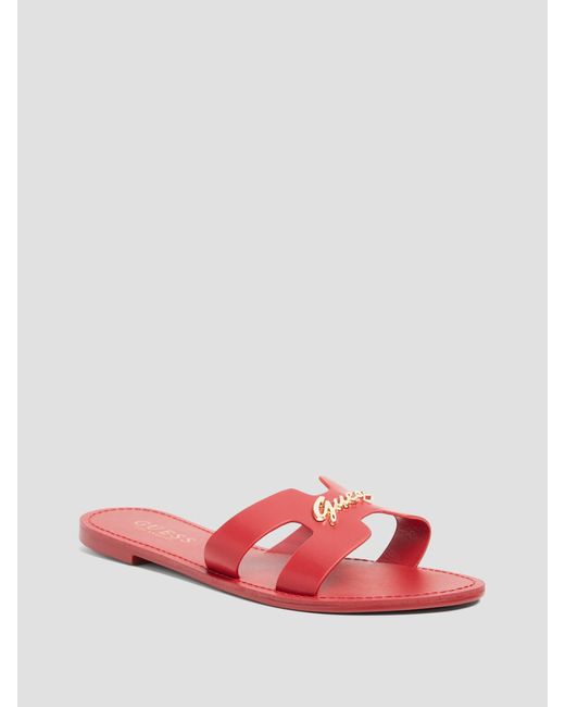 Guess Factory Pink Issa Cutout Logo Slide Sandals