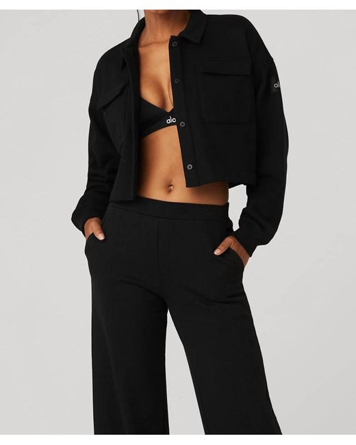 Alo Yoga Black Renown Heavyweight Cropped Button Pullover