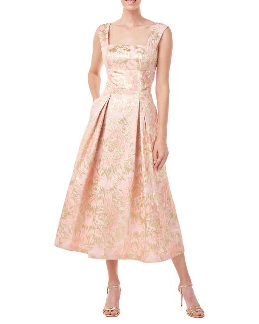 Kay Unger Metallic Calf Midi Dress in Pink | Lyst
