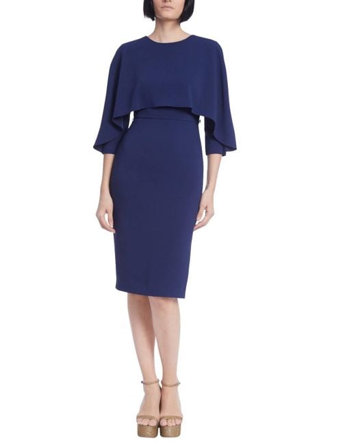 Badgley Mischka Blue Three-Quarter Sleeve Capelet Sheath Dress