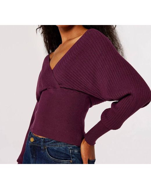Apricot Purple Plum Ribbed Knit Cropped Sweater