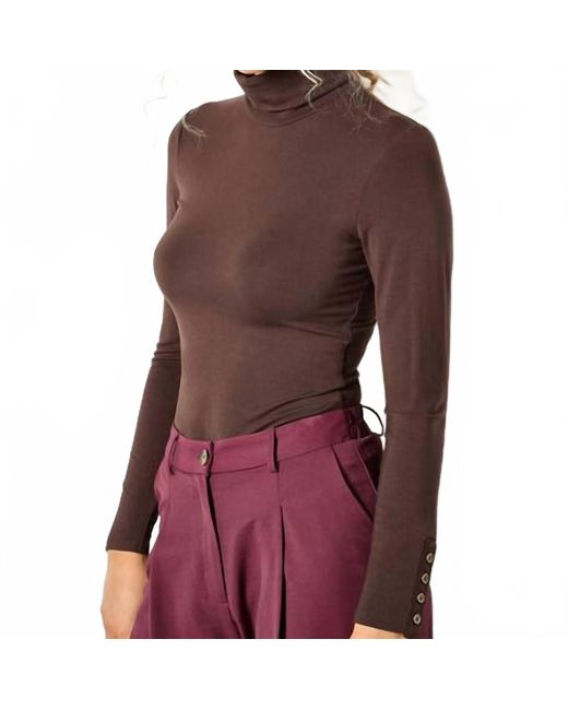 Apricot Purple Turtle Neck Button Cuff Top