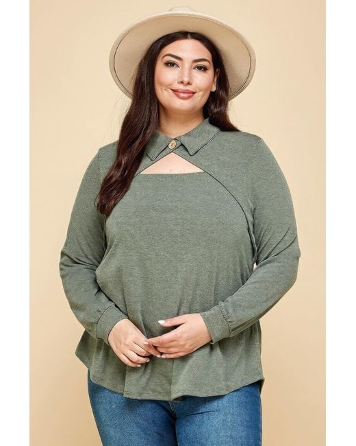 TRUEDAMES Gray Plus Size Solid Long Sleeve Fashion Top