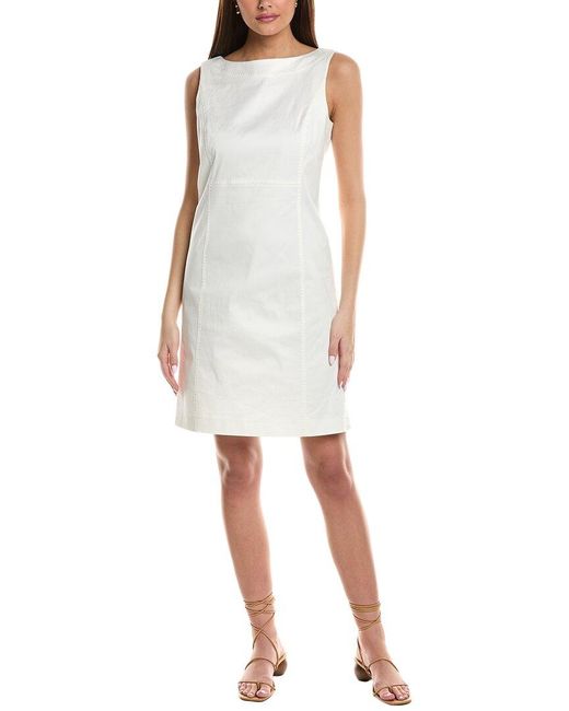 Lafayette 148 New York White Sheath Bateau Neck Dress