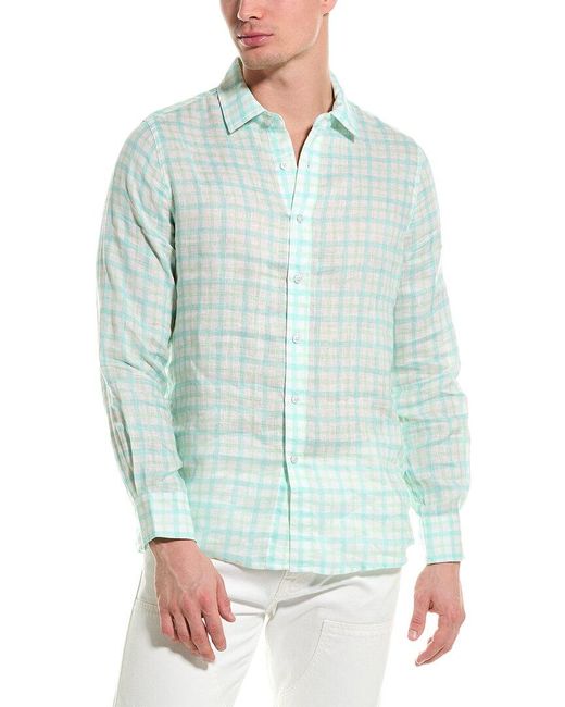 Raffi Green Two Color Plaid Printed Linen Shirt for men