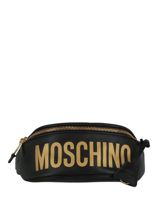 Moschino Black Logo Leather Belt Bag