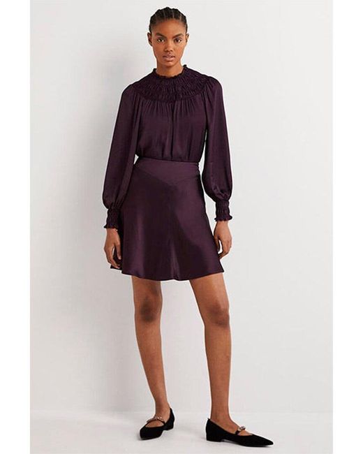 Boden Purple Satin Bias-cut Mini Skirt