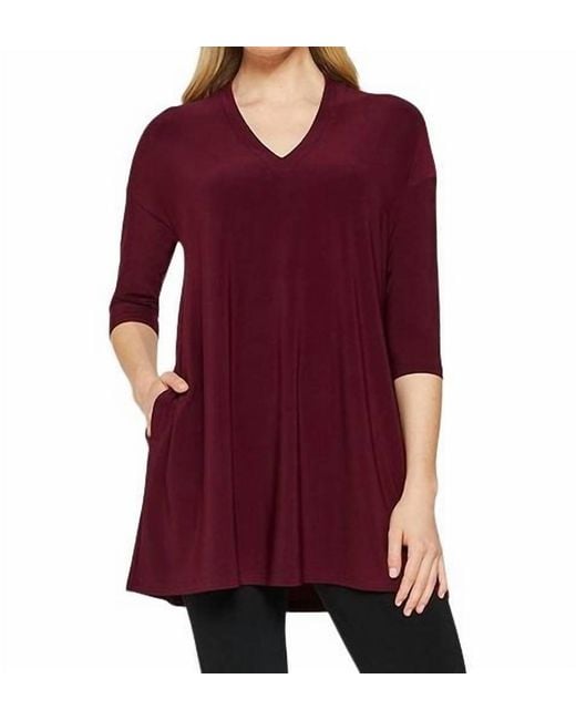 Sympli Red V Ruched Tunic Top
