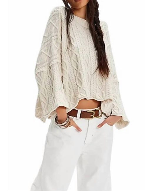 Lovesoft White Cropped Cable Knit Sweater