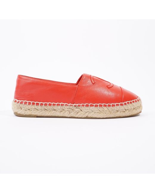 Chanel Red Cc Espadrilles Leather