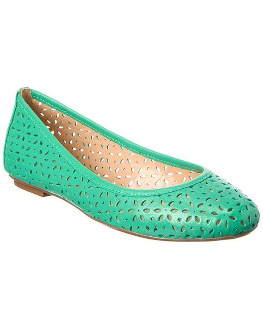 French Sole Green Leyla Laser Cut Leather Flat