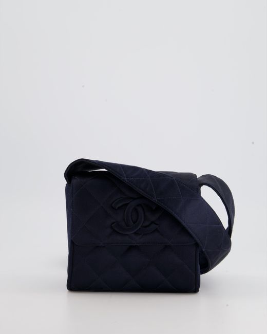 Chanel Blue Vintage Silk Diamond Quilted Shoulder Bag With Cc Logo