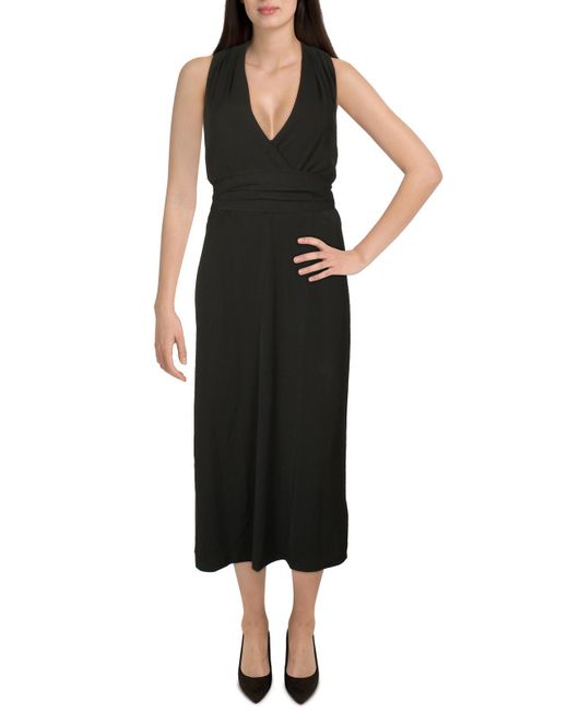 Lauren by Ralph Lauren Black Belted Long Cocktail And Party Dress