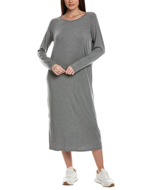 Eileen Fisher Gray Jewel Neck Midi T-shirt Dress