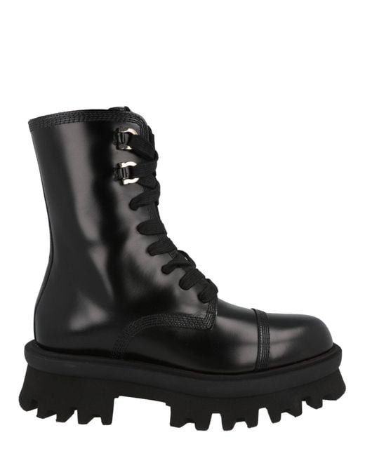 Ferragamo Black Kira Leather Combat Boots