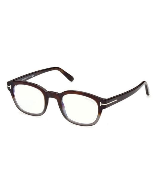 Tom Ford Brown Square Full Rim, With A Dark Havana Frame And Clear Demo Lenses Lens