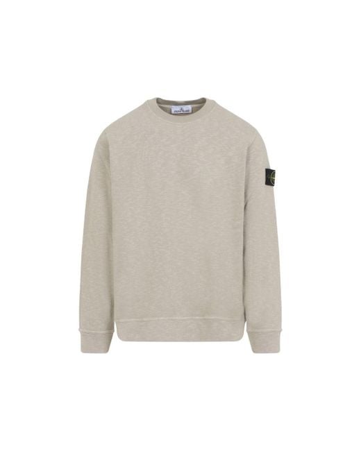 Stone Island Gray Cotton Sweatshirt With Signature Patch And Ribbed Edges for men