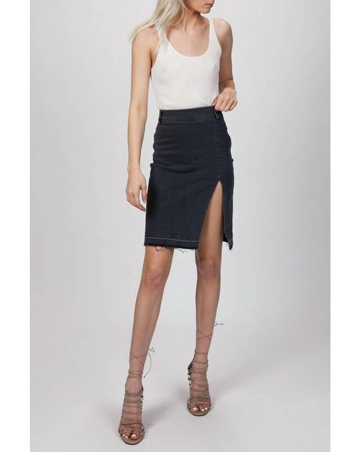 Zeynep Arcay Blue Stretch Denim Slit Skirt