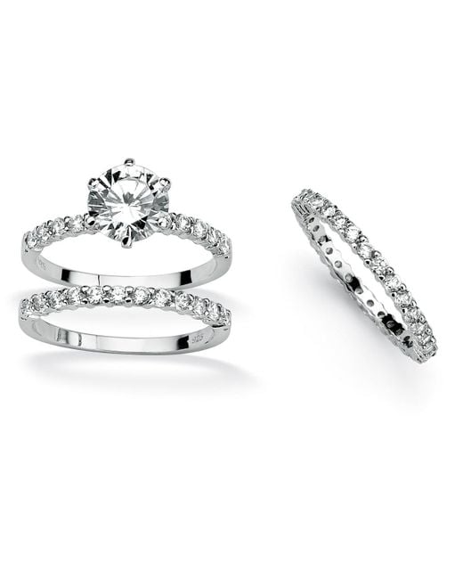 Palmbeach Jewelry Women's Metallic 3 Piece 3.75 Tcw Cz Bridal Ring Set