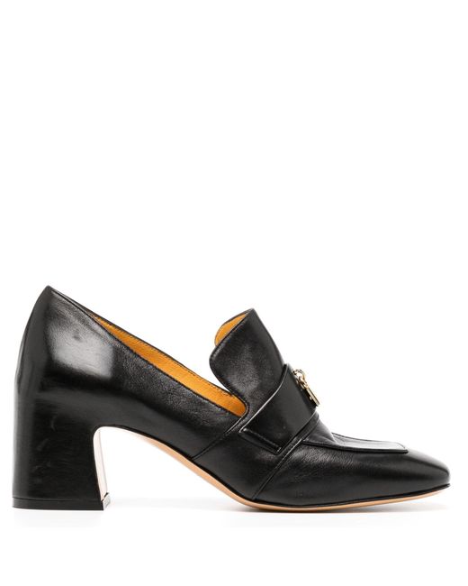 Madison Maison Women's Black Leather Lock Heel Loafer