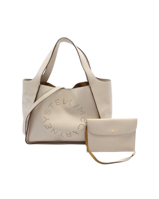 Stella McCartney Gray Stella Logo Handbag Tote Bag Fake Leather Ivory 2way