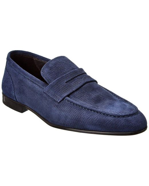 M by Bruno Magli Blue Lauro Suede Loafer for men