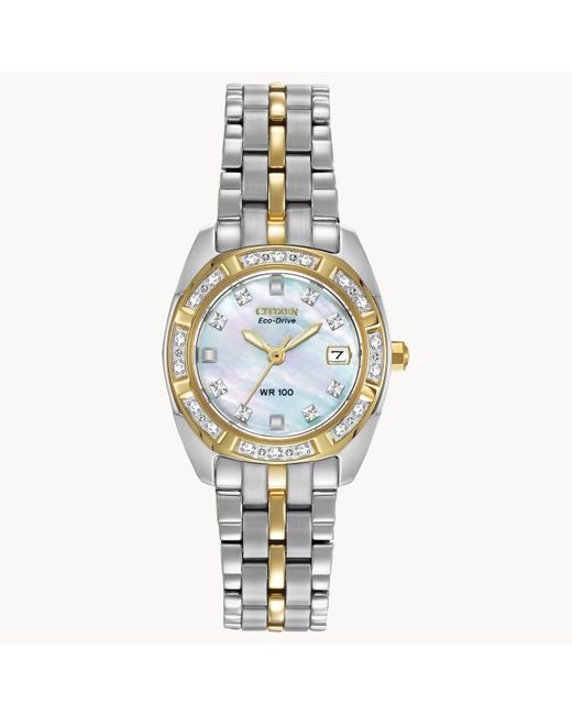 Citizen Metallic Eco-drive Watch With Diamond Accents And Date