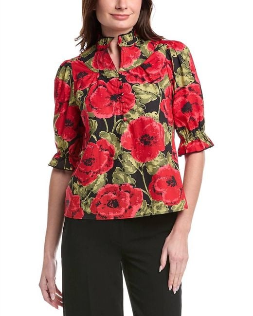 Flora Bea Red Edith Button Down Top