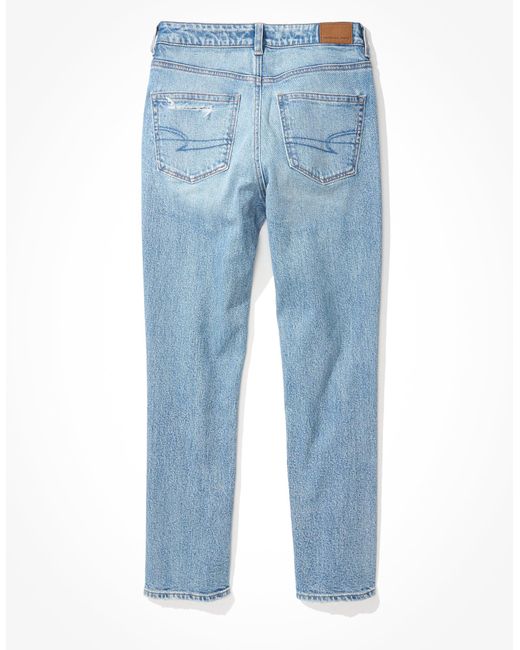 American Eagle Outfitters Blue Ae Stretch Ripped Mom Jean