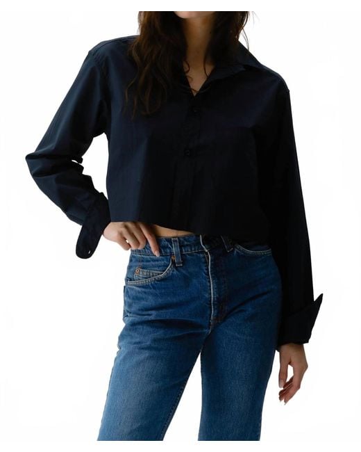 CISSA Blue Crop Button Down Wrap Shirt