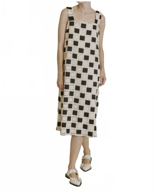 AUREUM White Checkerboard Crochet Midi Dress