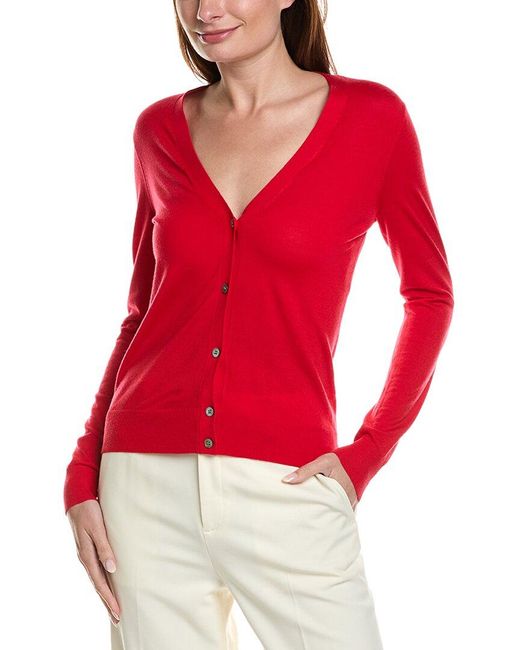 Theory Red V-neck Wool-blend Cardigan