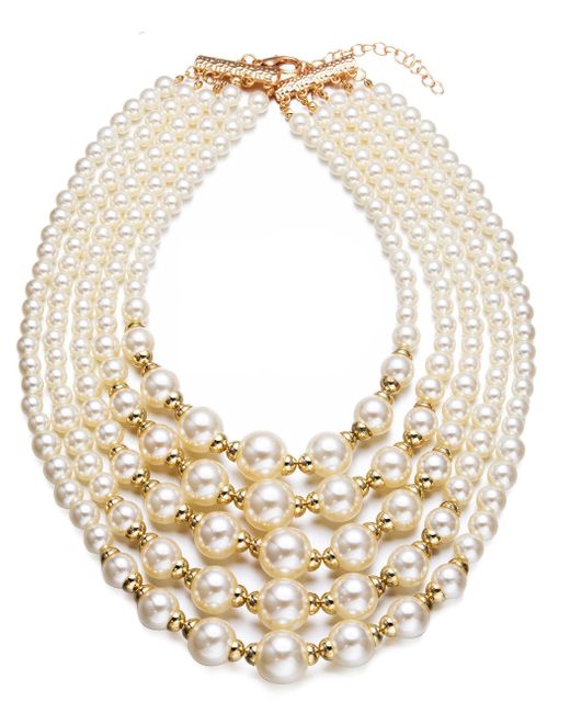Liv Oliver Natural 18k Gold Multi Layer Pearl Necklace