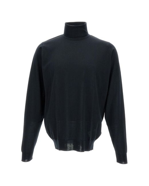 John Smedley Blue Roll Neck Pullover for men