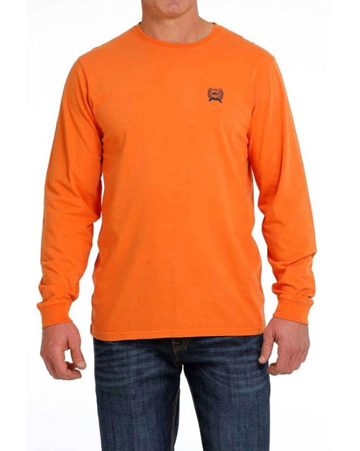 Cinch Orange Long Sleeve Logo Tee for men