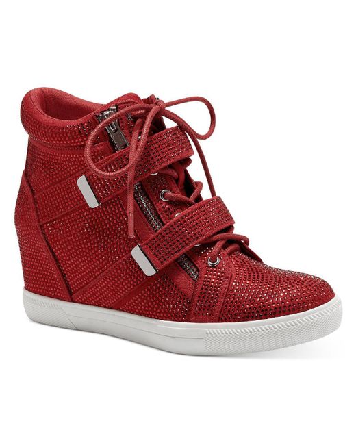 INC Red Debby Rhinestone Wedge Casual And Fashion Sneakers