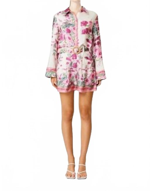 Elliatt Poolside Collared Long Sleeve Top And Short Set