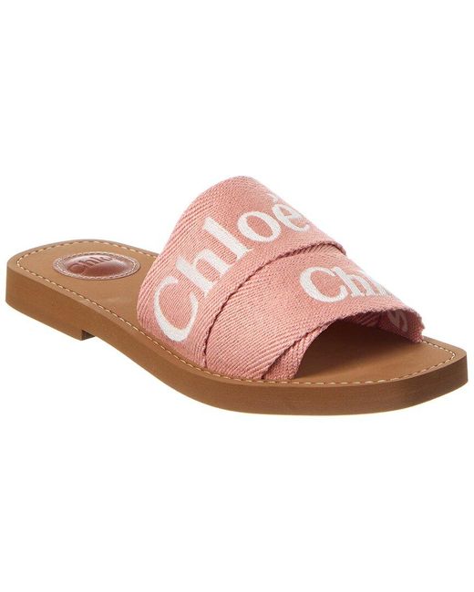 Chloé Pink Woody Logo Canvas Slide