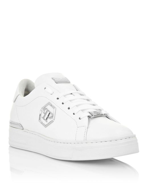 Philipp Plein White Leather Lo-Top Sneaker Hexagon for men