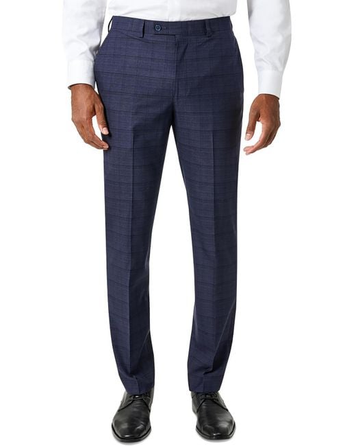 Calvin Klein Blue Slim Fit Plaid Suit Pants for men