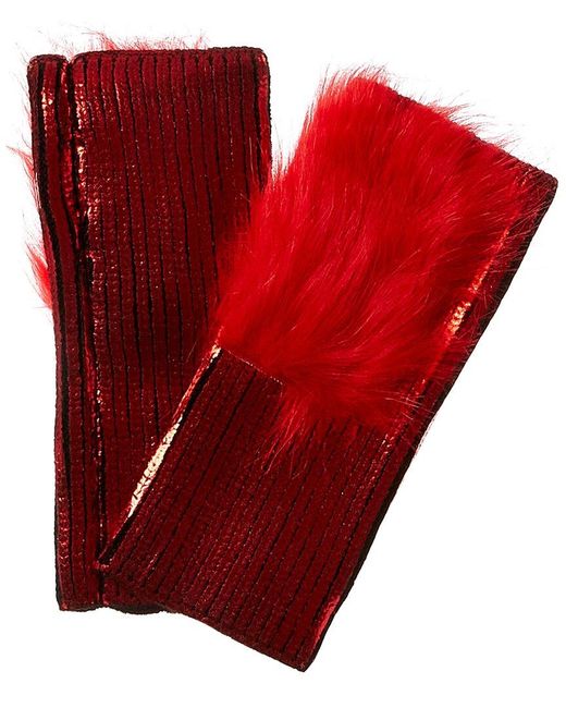 Adrienne Landau Metallic Gloves in Red | Lyst