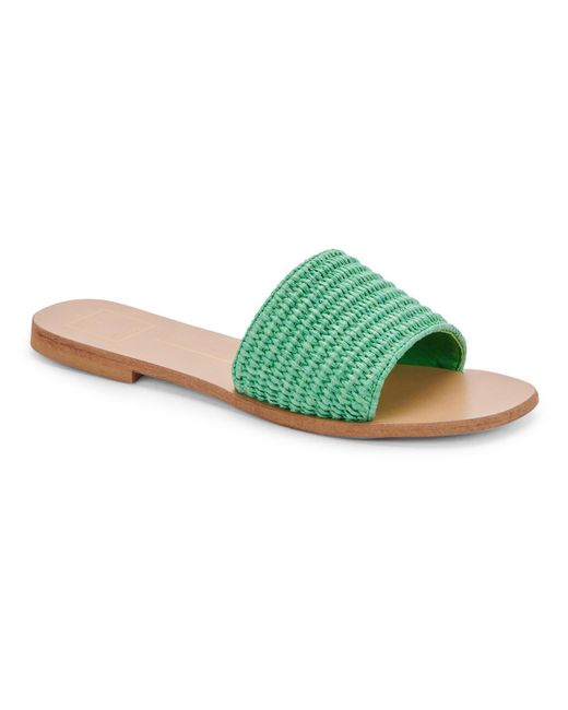 Dolce Vita Green Belle Leather Open Toe Slide Sandals
